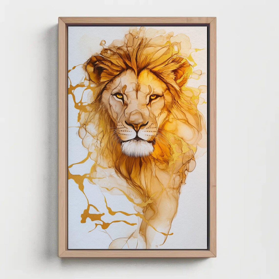 Golden Lion Alcohol Ink Splash Portrait Majestic Wildlife Art Poster - Image 5