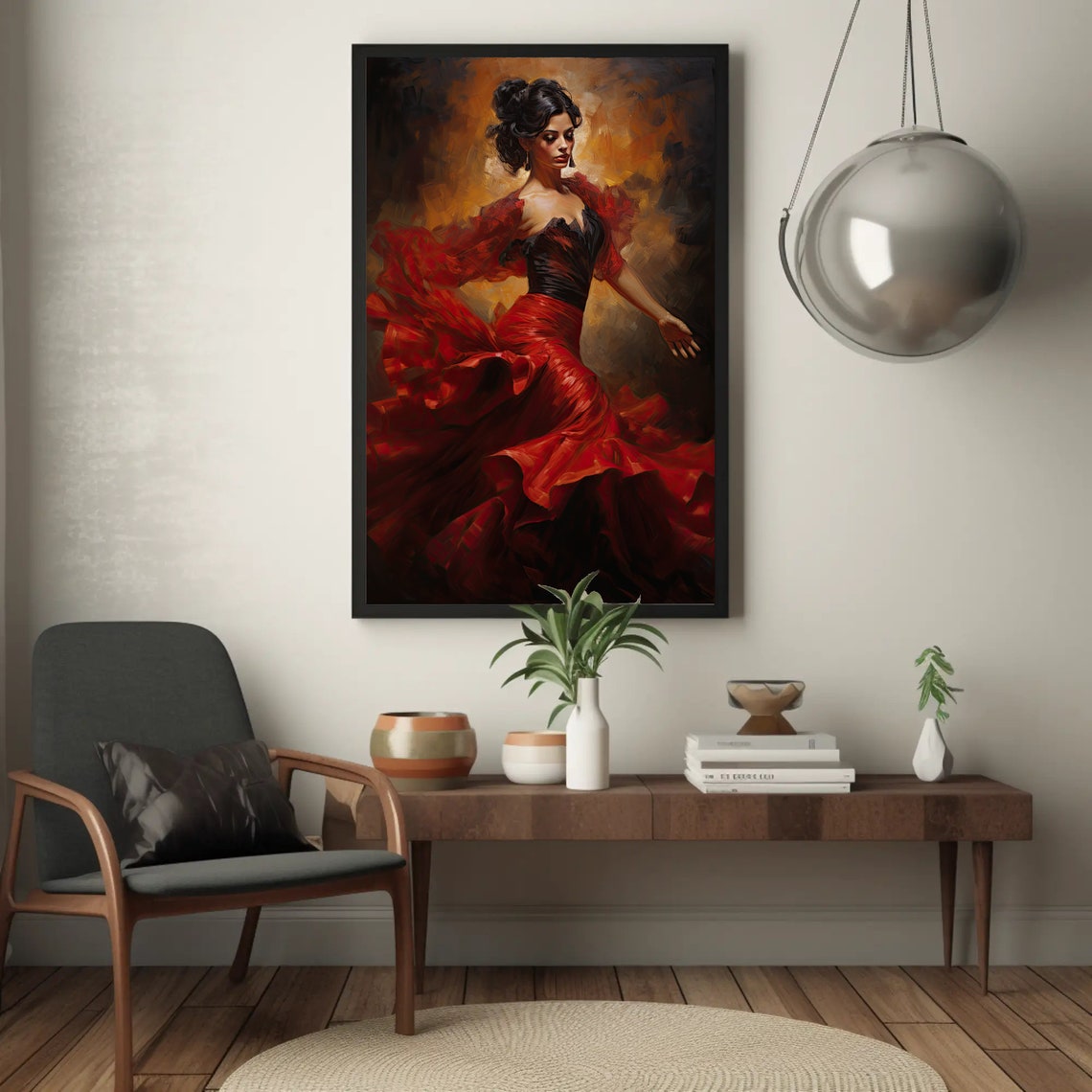 Flamenco Dancer Twirling in Crimson Gown Dramatic Art Poster - Image 4