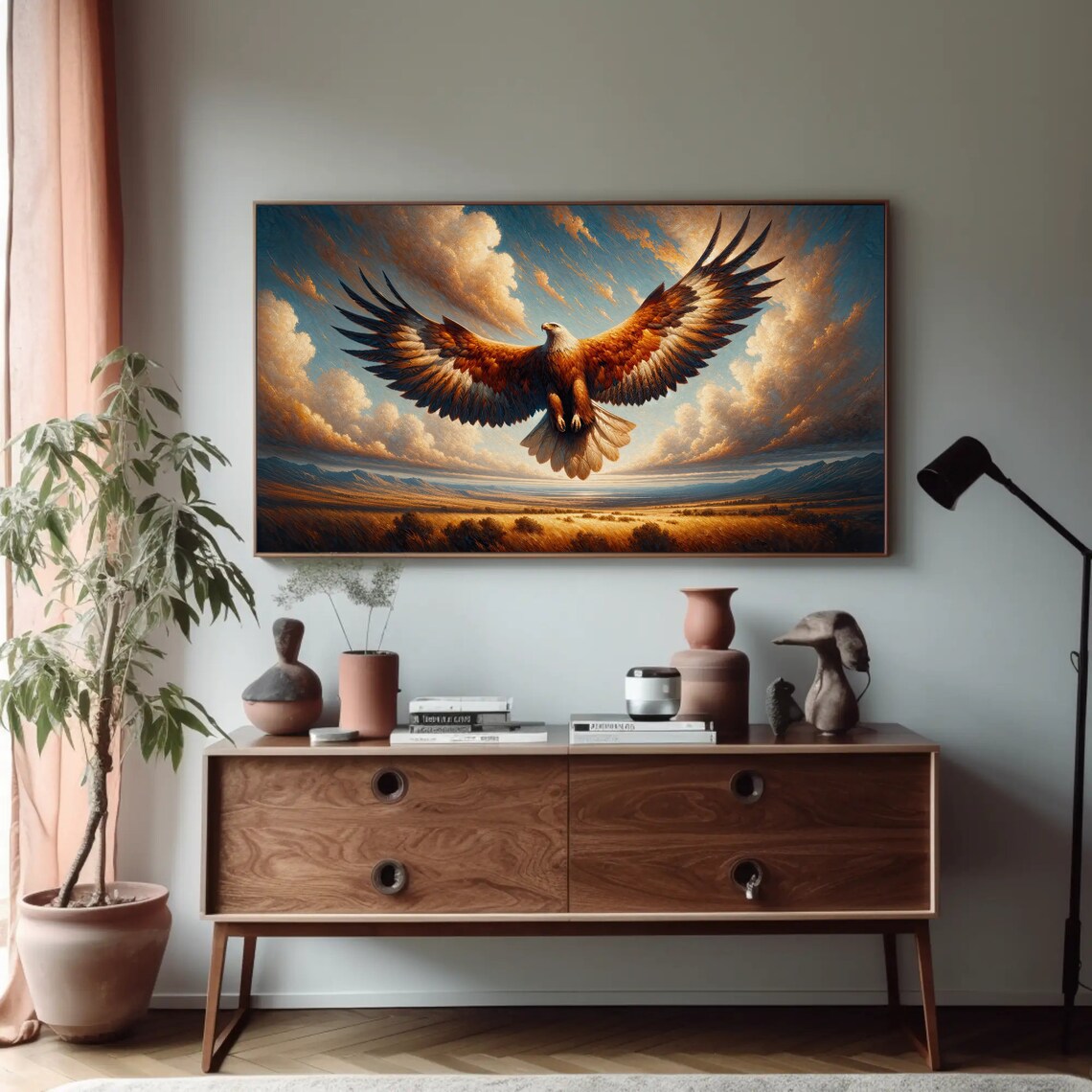 Majestic Eagle Soaring Over Golden Plains Wildlife Art Poster - Image 5