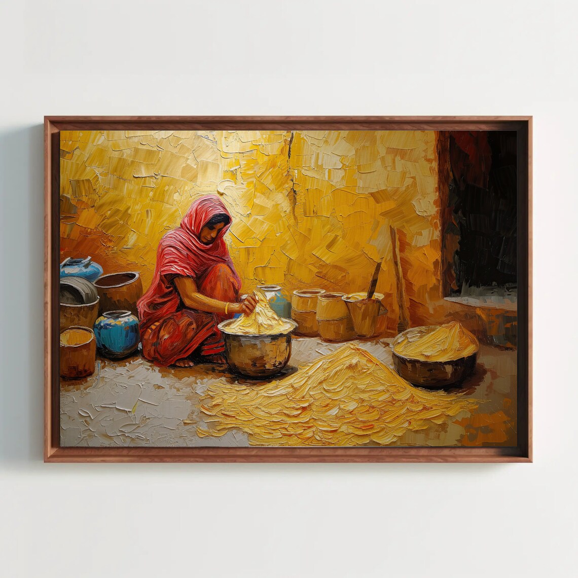 Indian Village Woman Preparing Food Warm Golden Light Poster