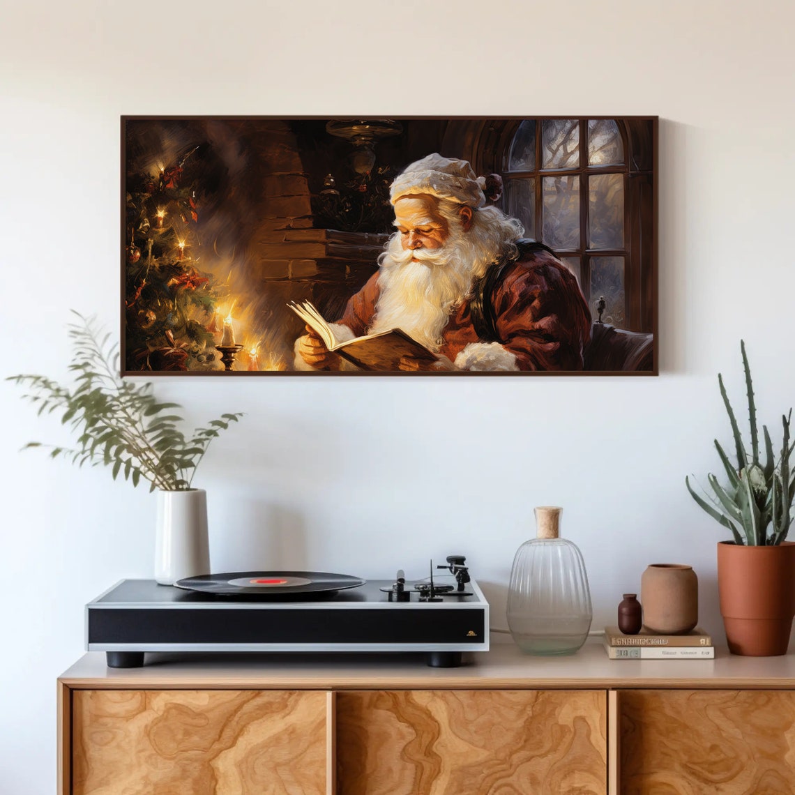 Santa Claus Reading Book Candlelight Christmas Eve Painting Poster - Image 4