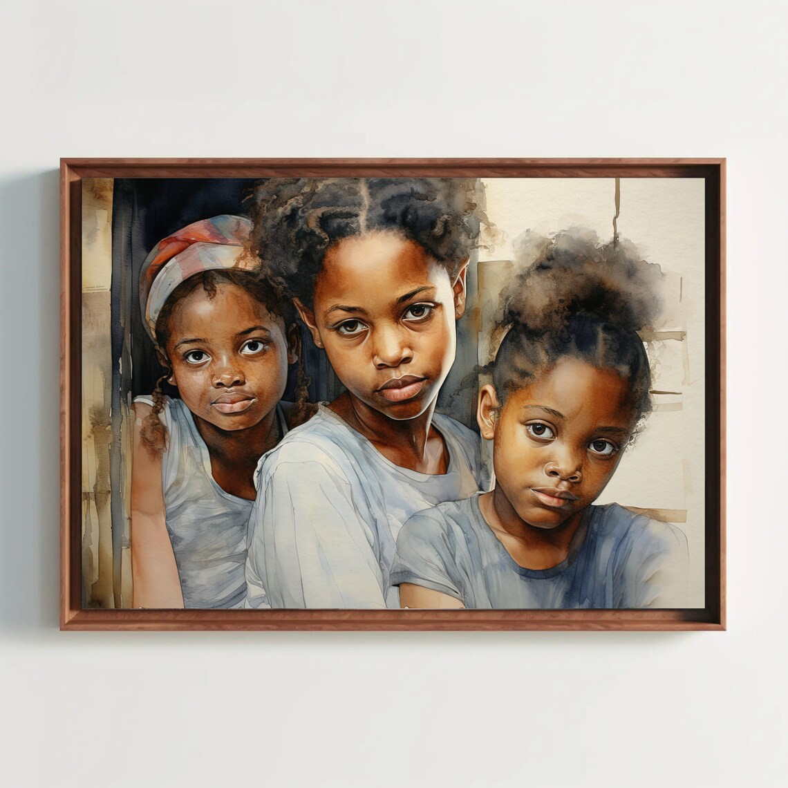 Three African Girls Watercolor Art Print, African Home Decor