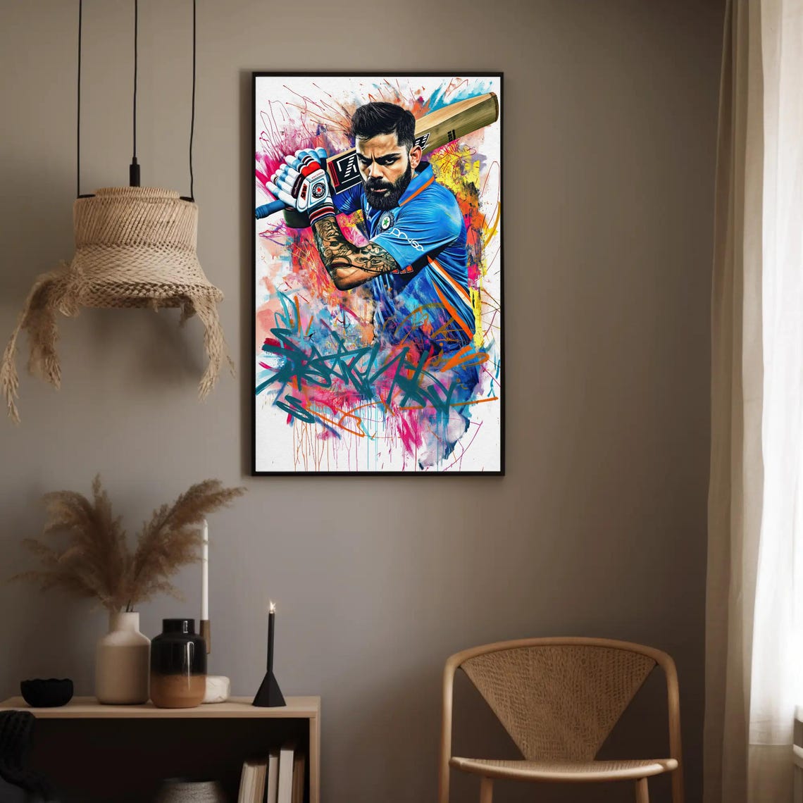Virat Kohli Explosive Graffiti Style Cricket Batting Action Wall Art - Image 5