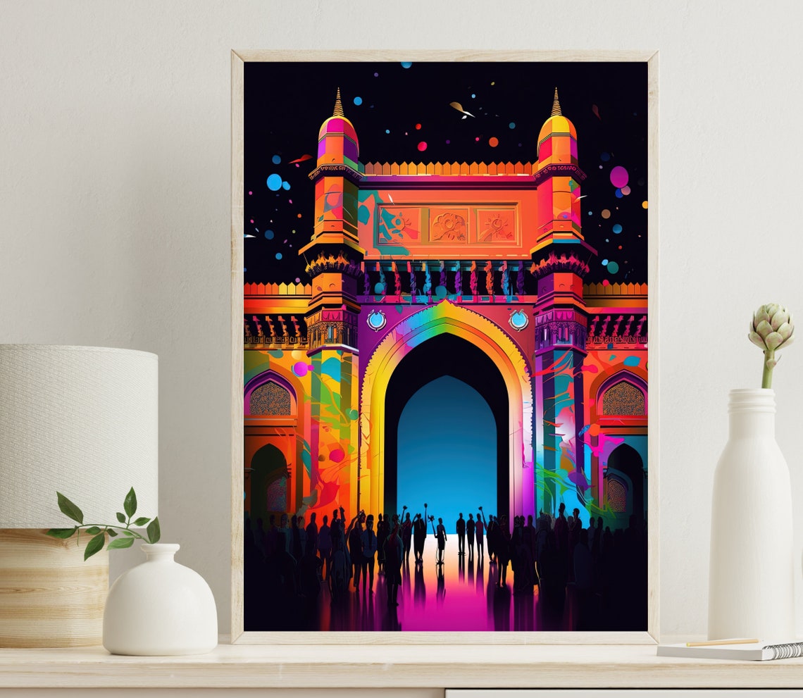 Gateway Of India Print Mumbai Landmark Painting Bombay Wall Art Indian Decor Indian Painting Indian Home Decor India Art Indian Print