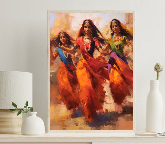 Indian Wall Art Beautiful Indian Woman Folk Dance Painting Indian Woman Folk Dance Large Print