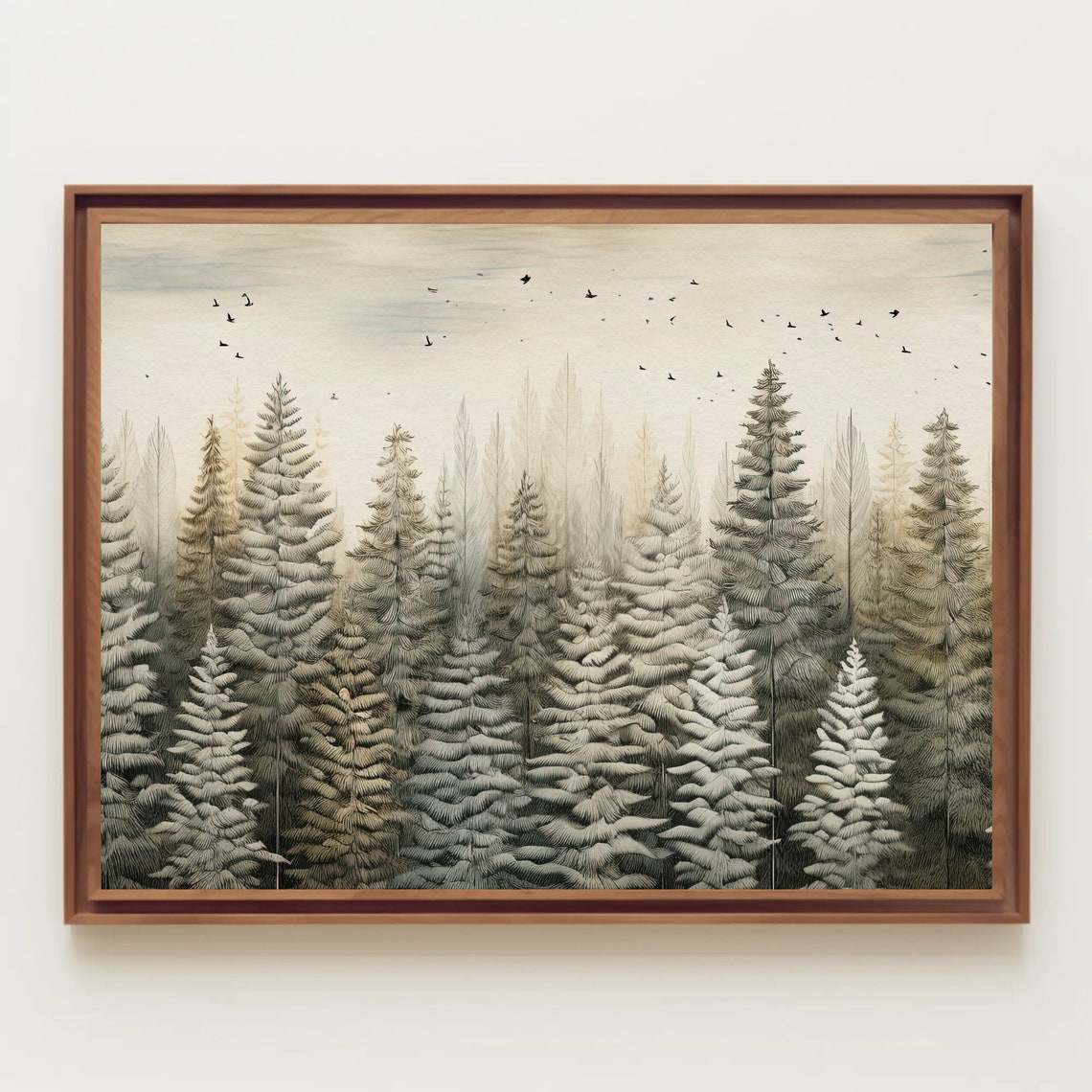 Snowy Pine Forest Panorama With Birds Winter Forest Scene Poster - Image 5