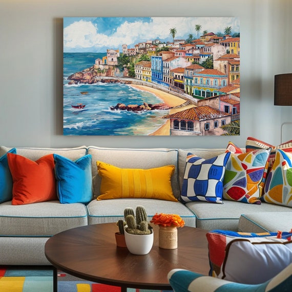 Salvador Bahia Beach Painting Large Print Brazilian Wall Art Brazil Painting Brazilian Painting Latin Wall Decor Landscape Art