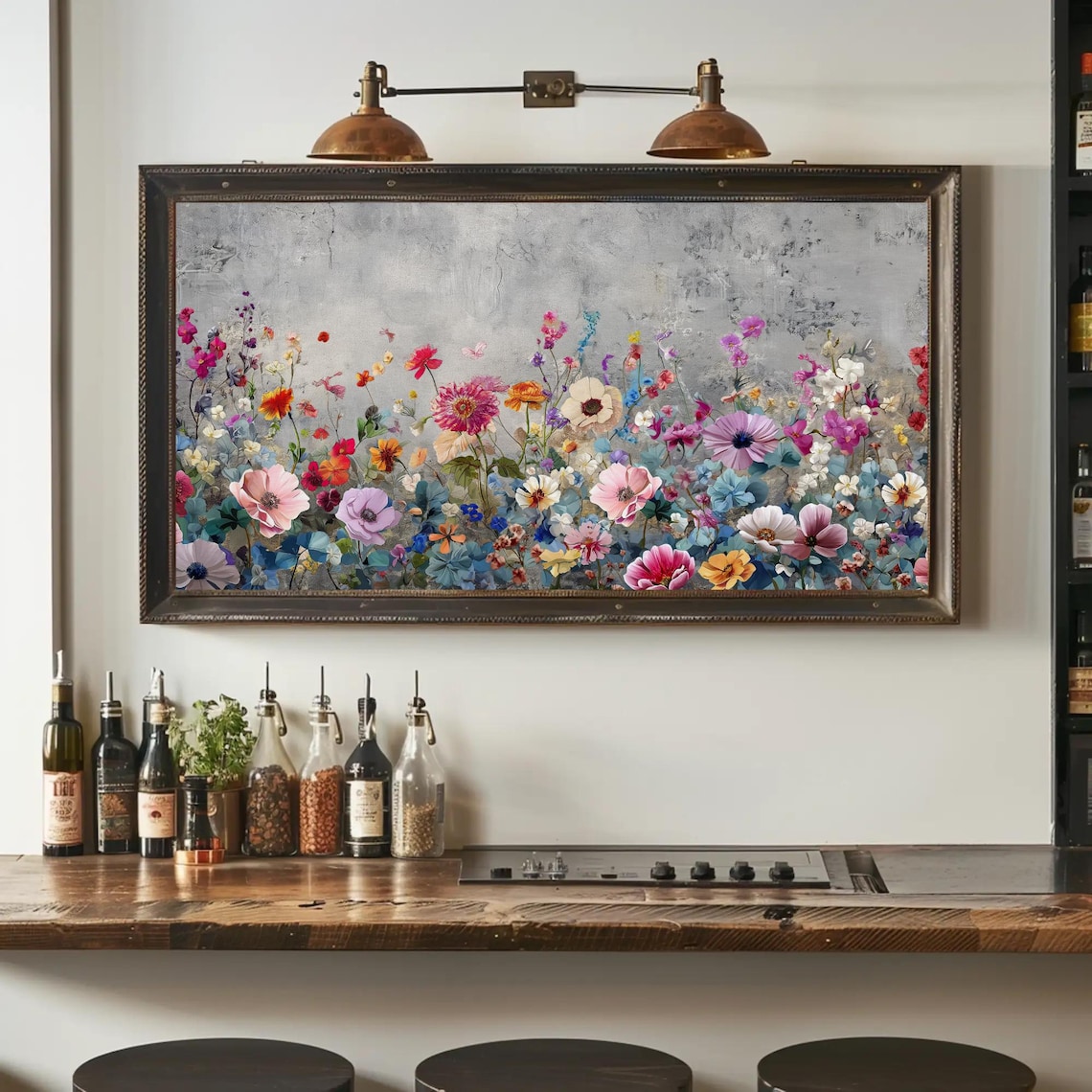 Wildflower Meadow Panoramic Colorful Blooming Garden Painting Poster