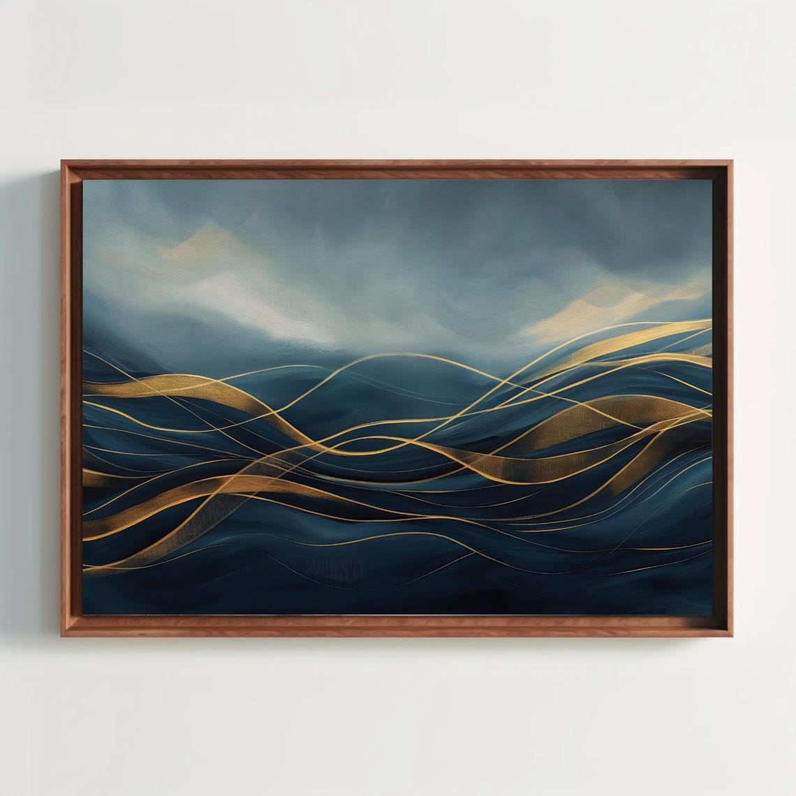 Deep Navy Ocean Waves With Gold Lines Abstract Art Painting Poster - Image 4