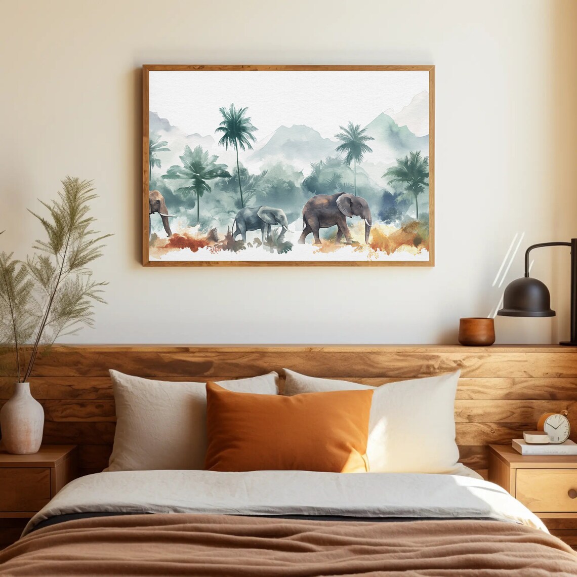 Elephant Herd in Jungle Landscape Watercolor Art Print - Image 3