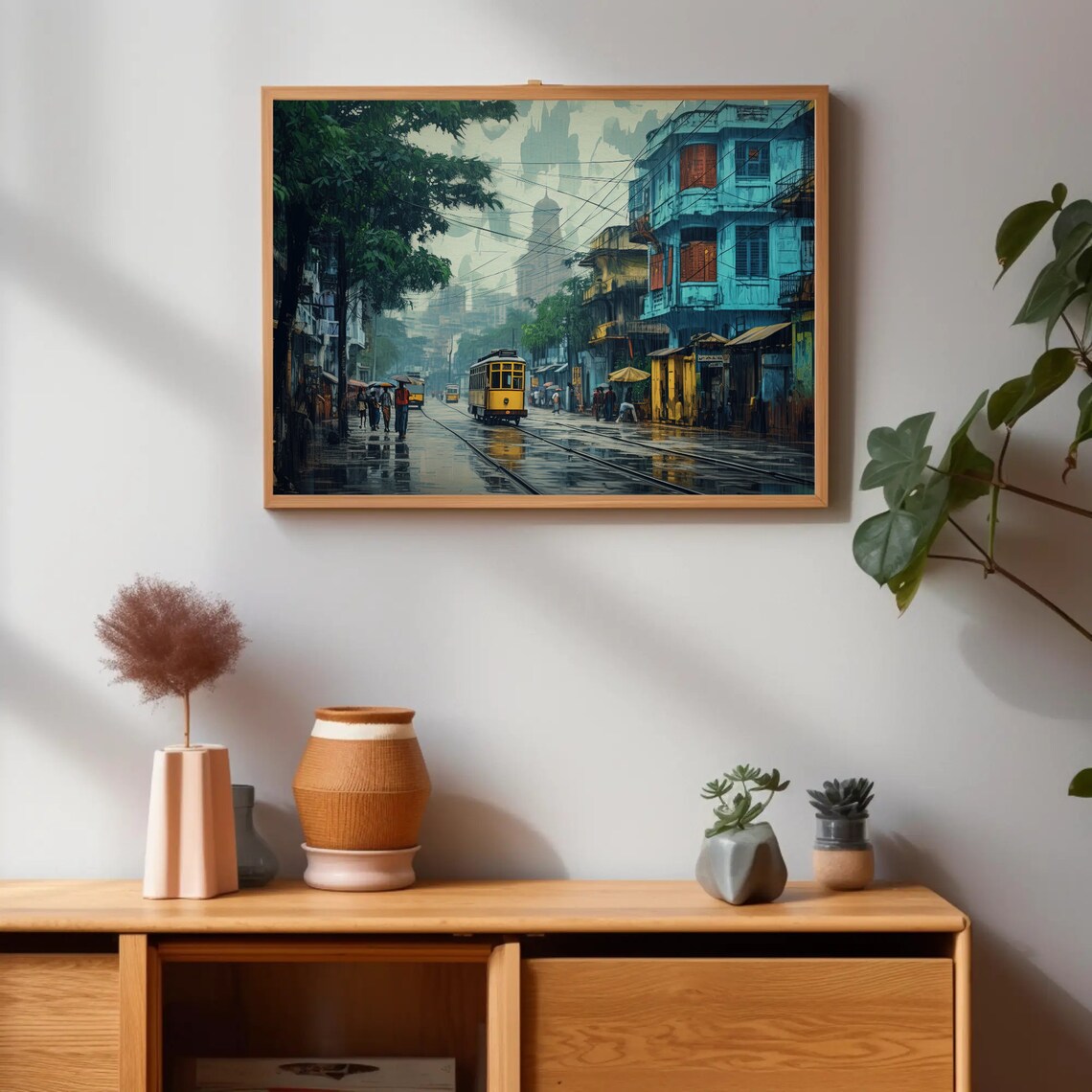 Kolkata Streets Oil Painting, India Travel Art Print - Image 4