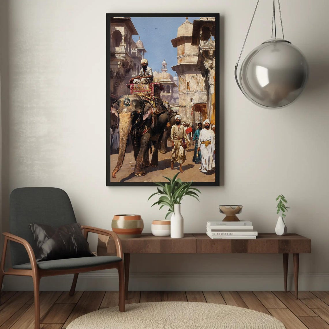 Ancient Indian Street Elephant Procession Heritage Painting Poster - Image 5