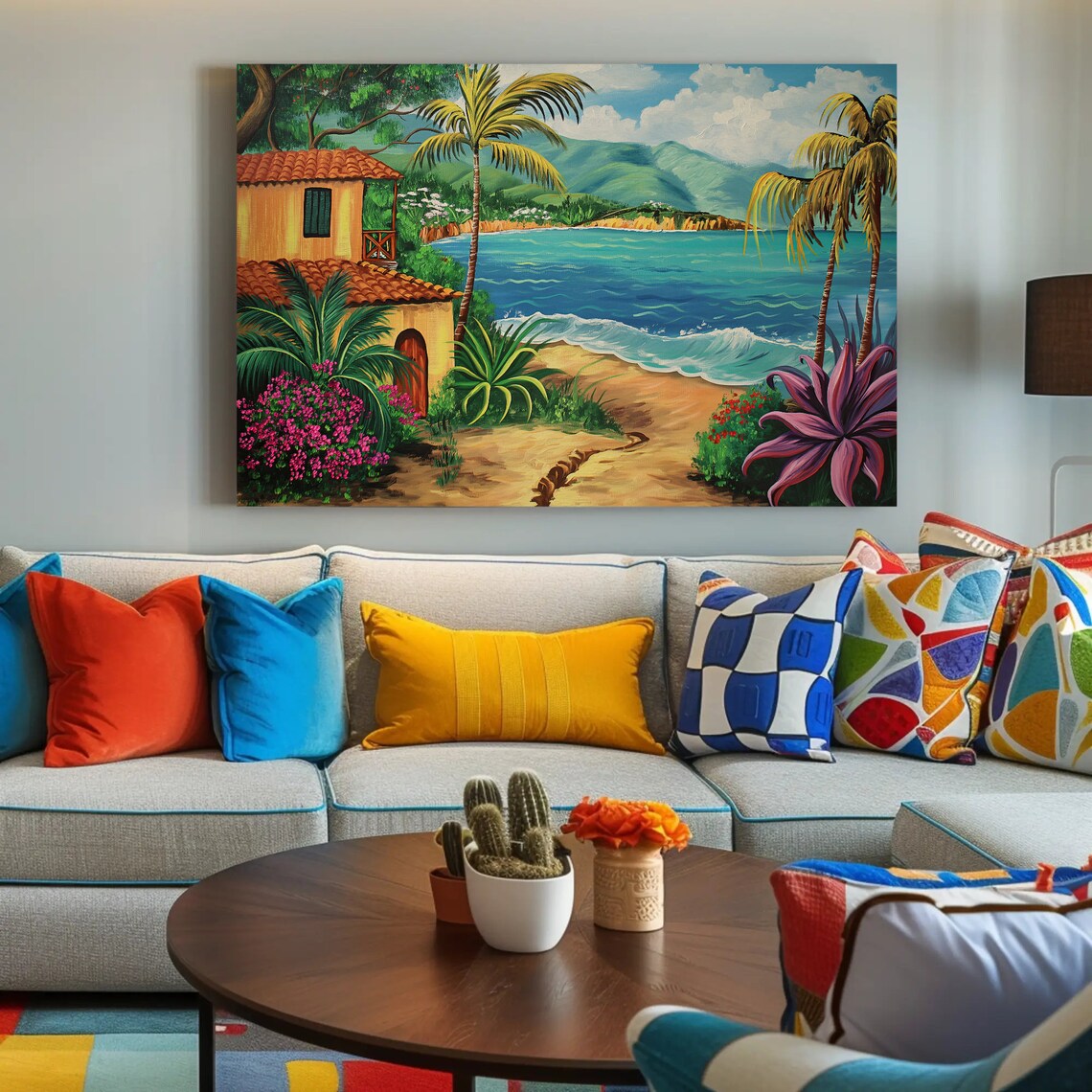 Puerto Rico Tropical Coast Palm Beach Cottage Painting Poster - Image 3