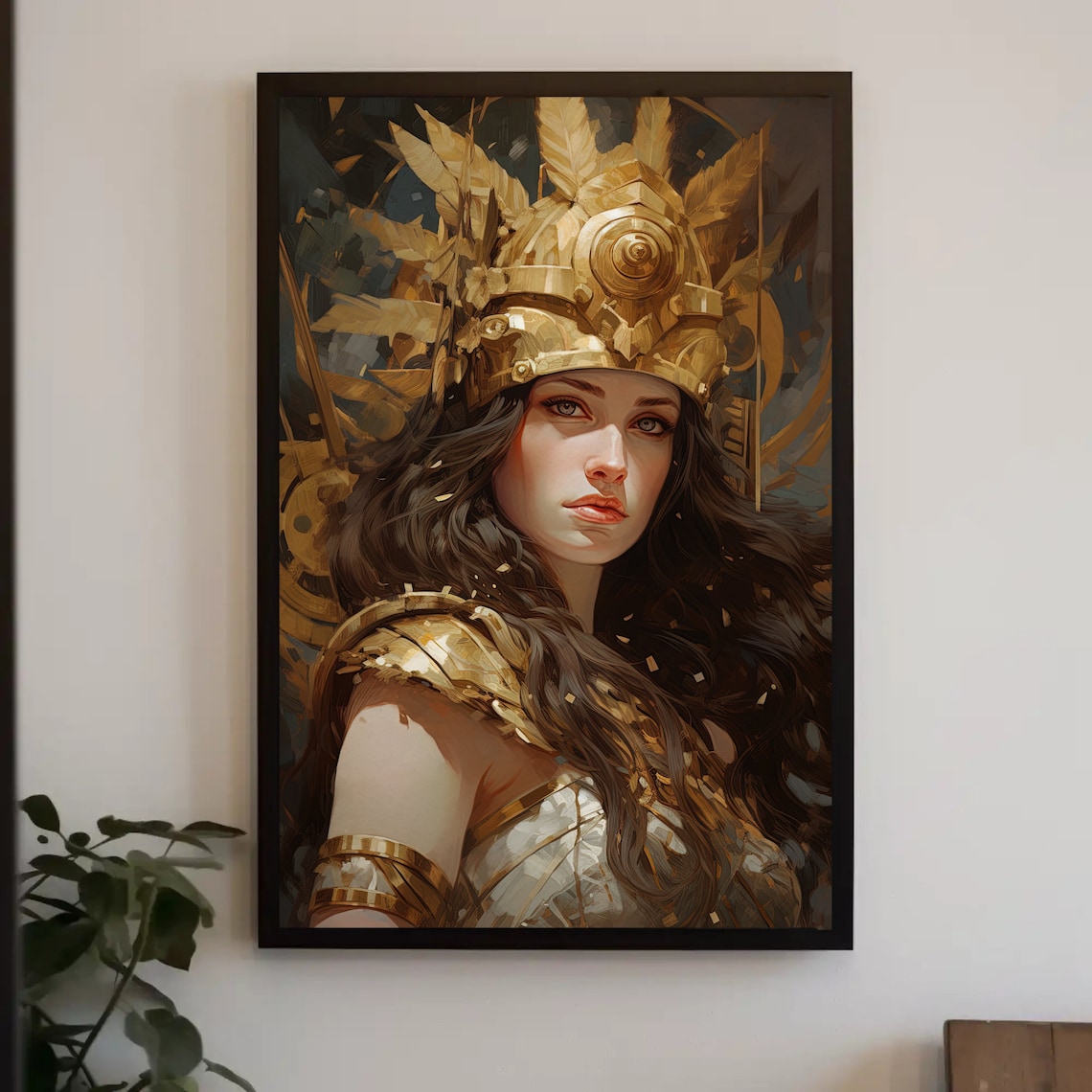Goddess Artemis Portrait Gold Leaf Crown Huntress Wall Poster