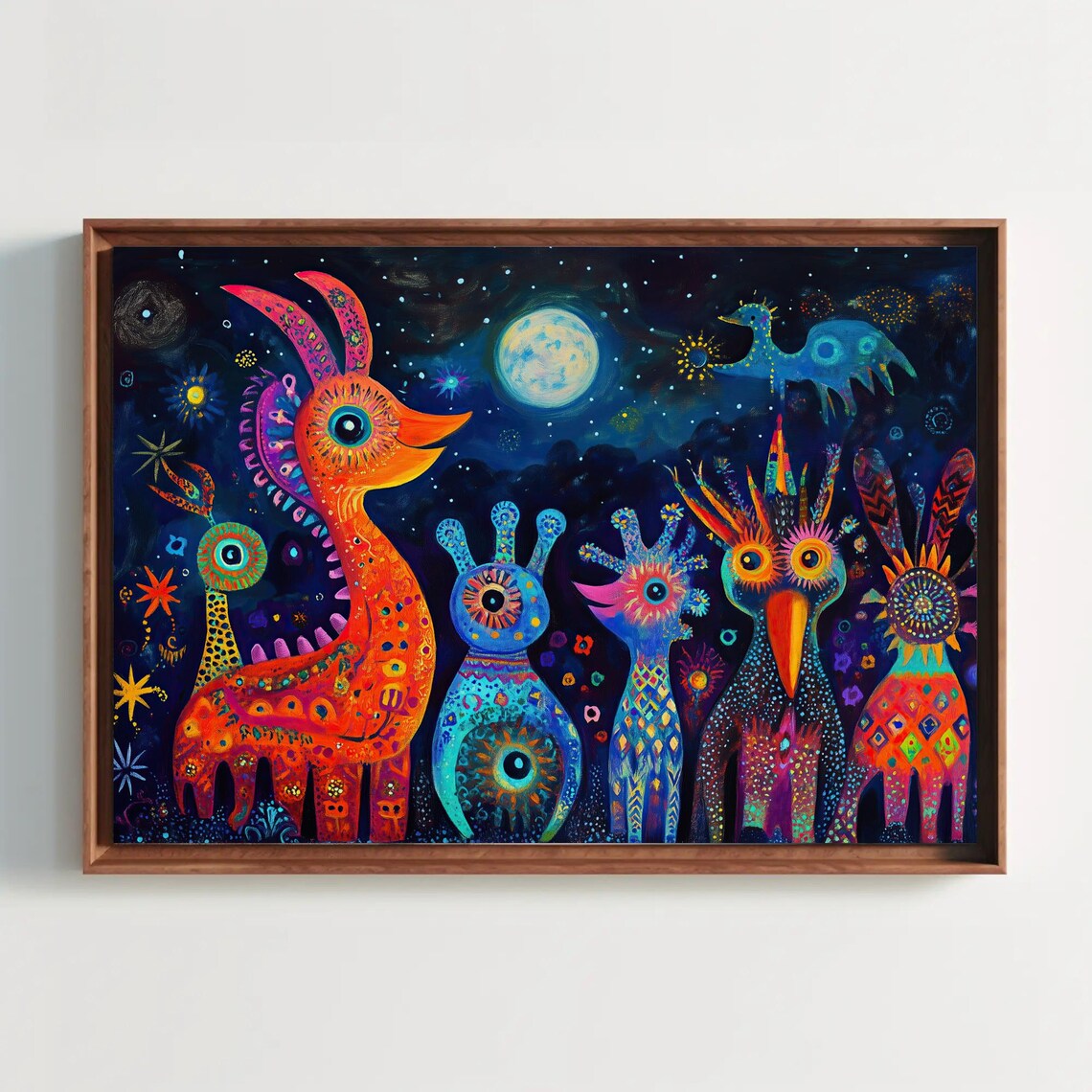 Oaxacan Alebrijes in the Night, Folk Art Print
