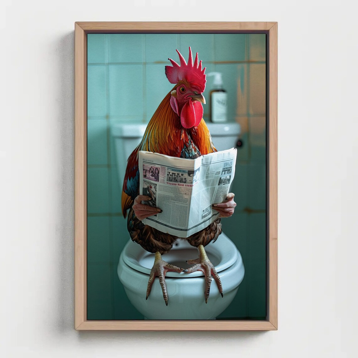 Rooster Bathroom Humor Art Print, Funny Restroom Decor