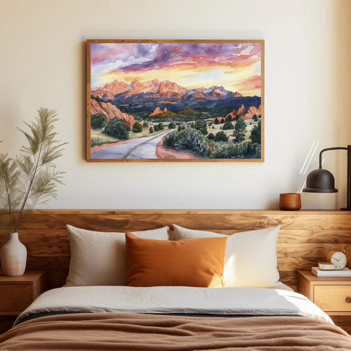 Winding Road To Rocky Mountain Sunrise Watercolor Landscape Poster - Image 2
