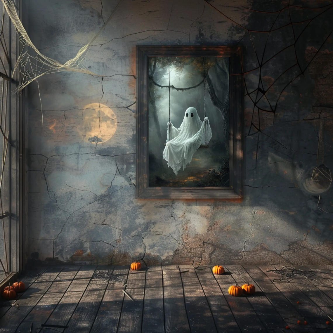 Ghost Rope Swing Misty Forest Ethereal Dreamy Spooky Halloween Poster - Image 3