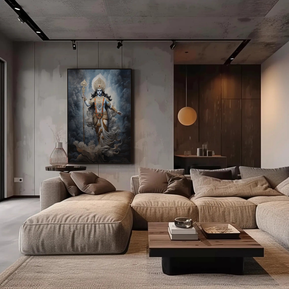 Lord Vishnu Hindu God Portrait Poster Amidst Clouds and Golden Light - Image 3
