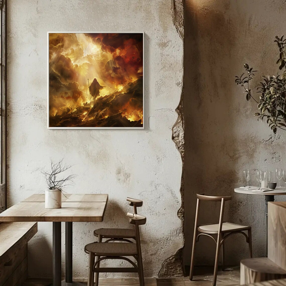 Hooded Prophet Walking Through Golden Heavenly Fire Religious Art Poster - Image 3