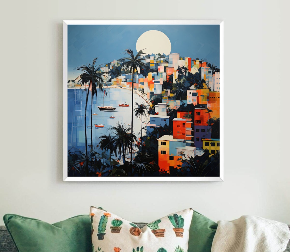 Acapulco Mexico Bay at Night With Moonlit Hillside Houses Poster - Image 5