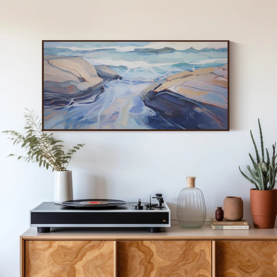 Abstract Coastal Rocks with Rhythmic Blue Ocean Waves Poster - Image 3