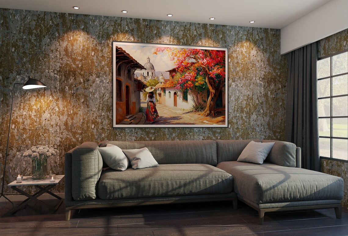 Mexican Village Street Art Print, Folk Art Decor - Image 3