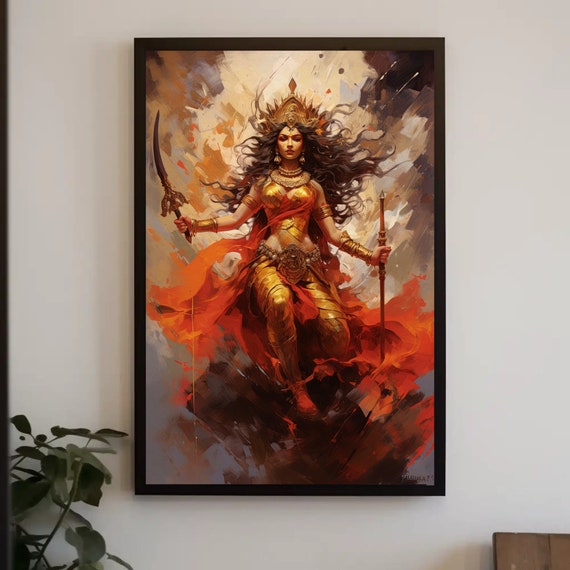 Hindu Goddess Of War Durga Print Durga Mata Divine Feminine Goddess Of Protection Strength Motherhood Framed Ready To Hang