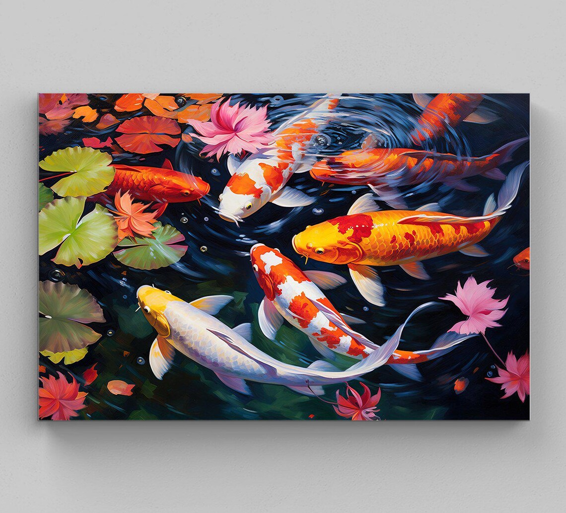 Colorful Koi Fish Pond Oil Painting Art Print