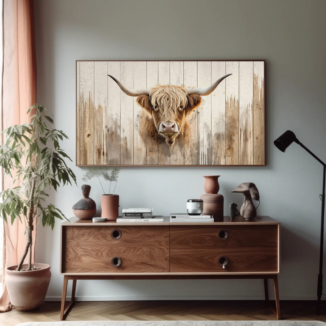Shaggy Highland Cow Portrait On Rustic Whitewashed Wood Poster - Image 5