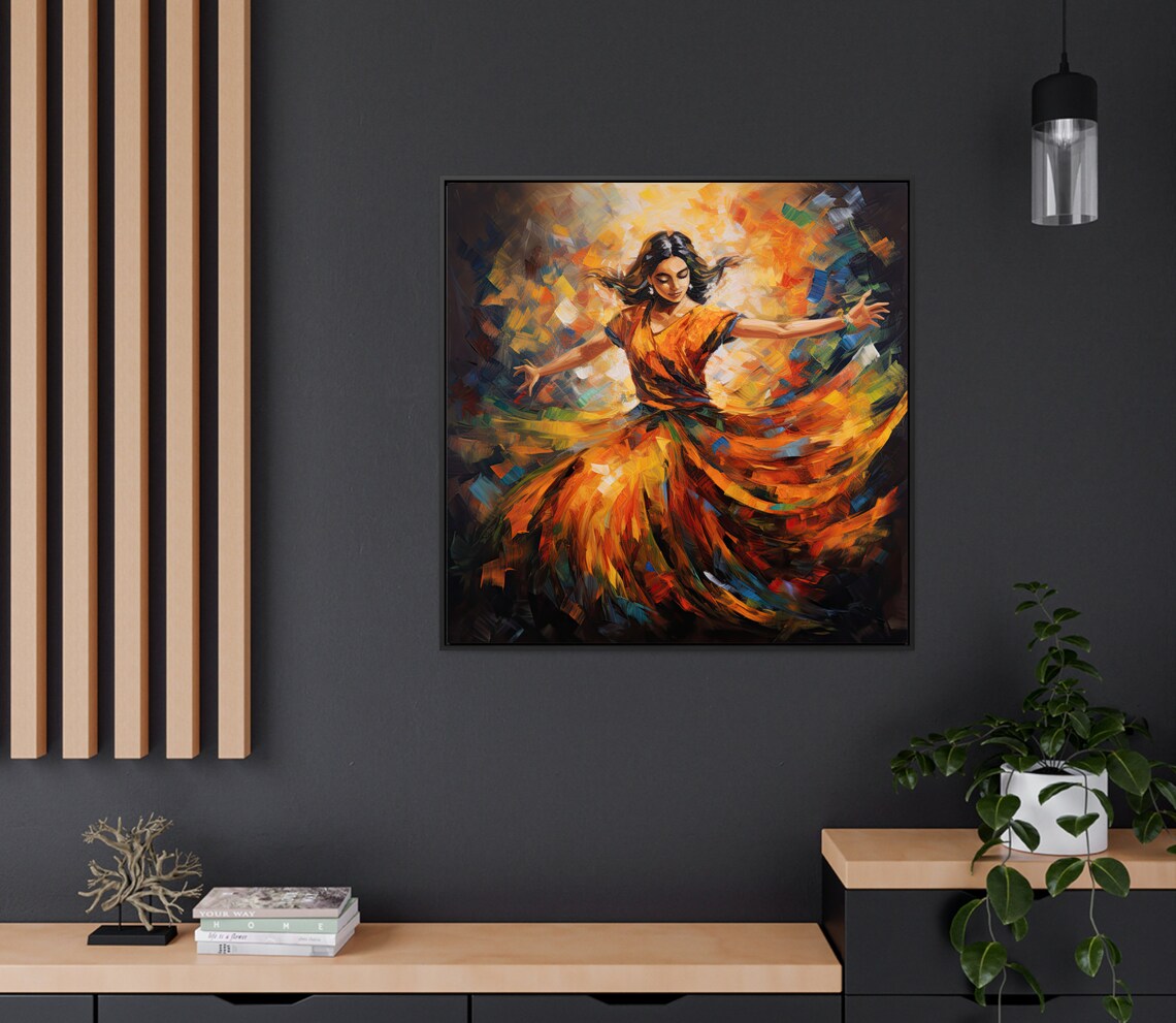 Indian Dancer in Flowing Orange Dress Fiery Abstract Art Poster - Image 2