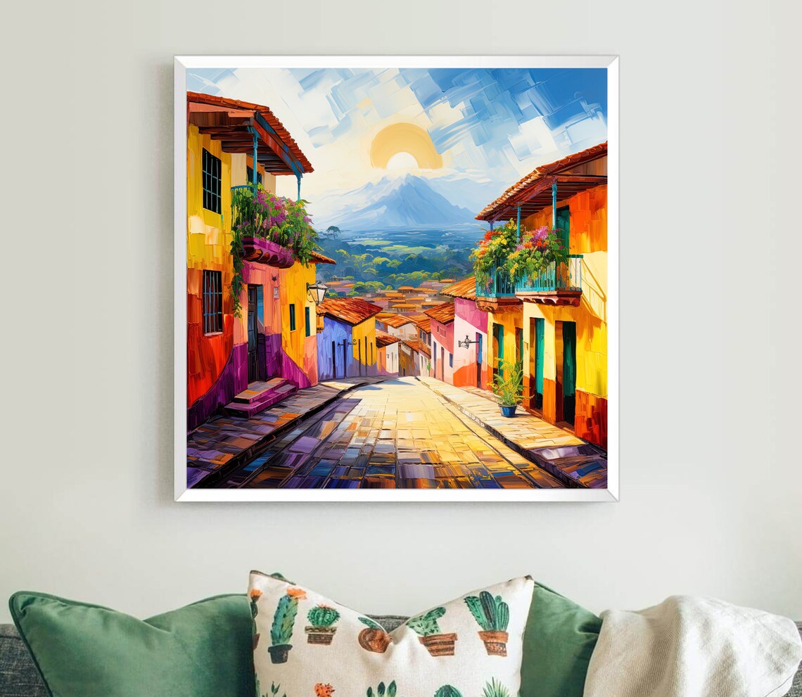 Colombia Colonial Street Flower Balconies Volcano View Travel Poster - Image 5