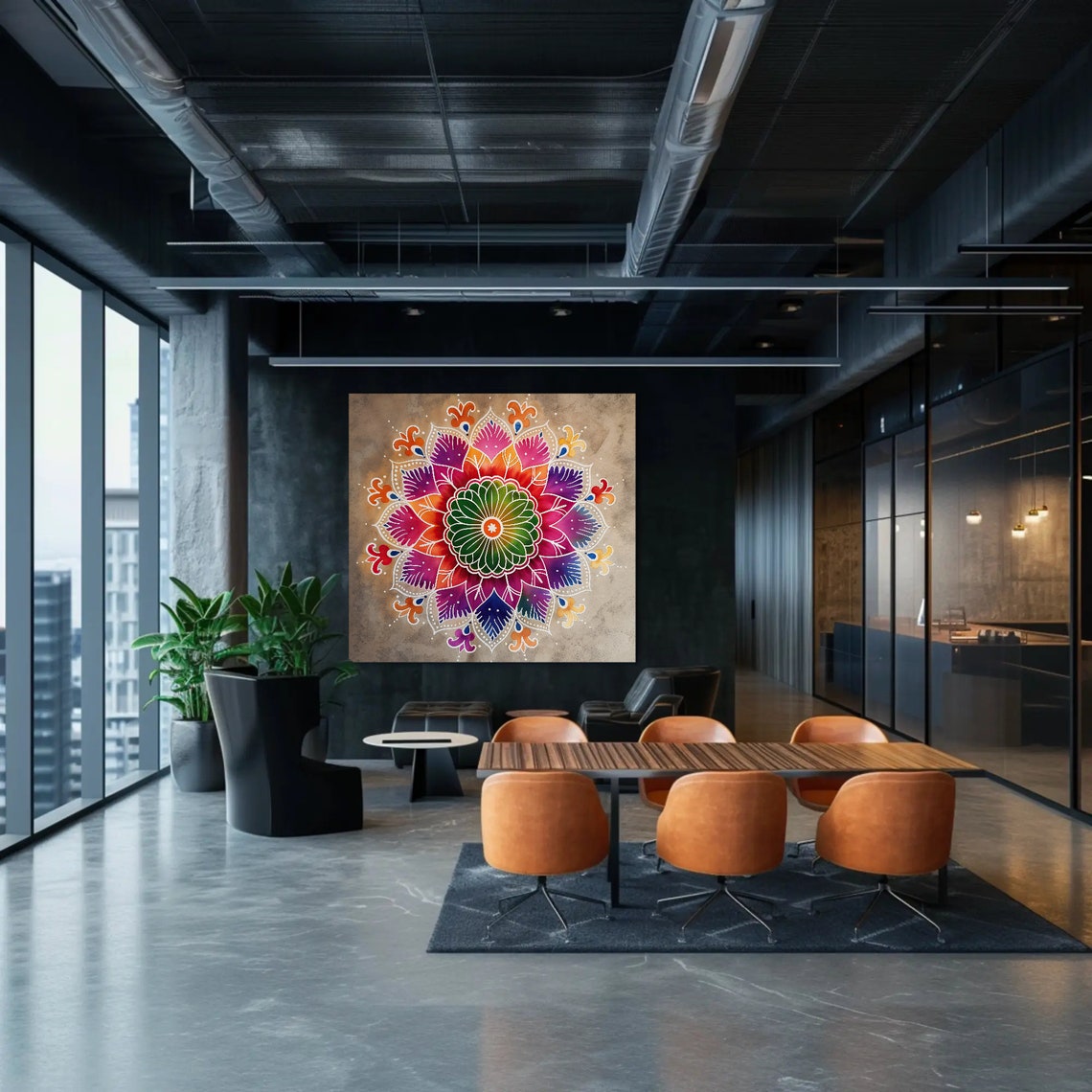 Colorful Rangoli Mandala Floral Indian Culture Square Wall Art - Image 3