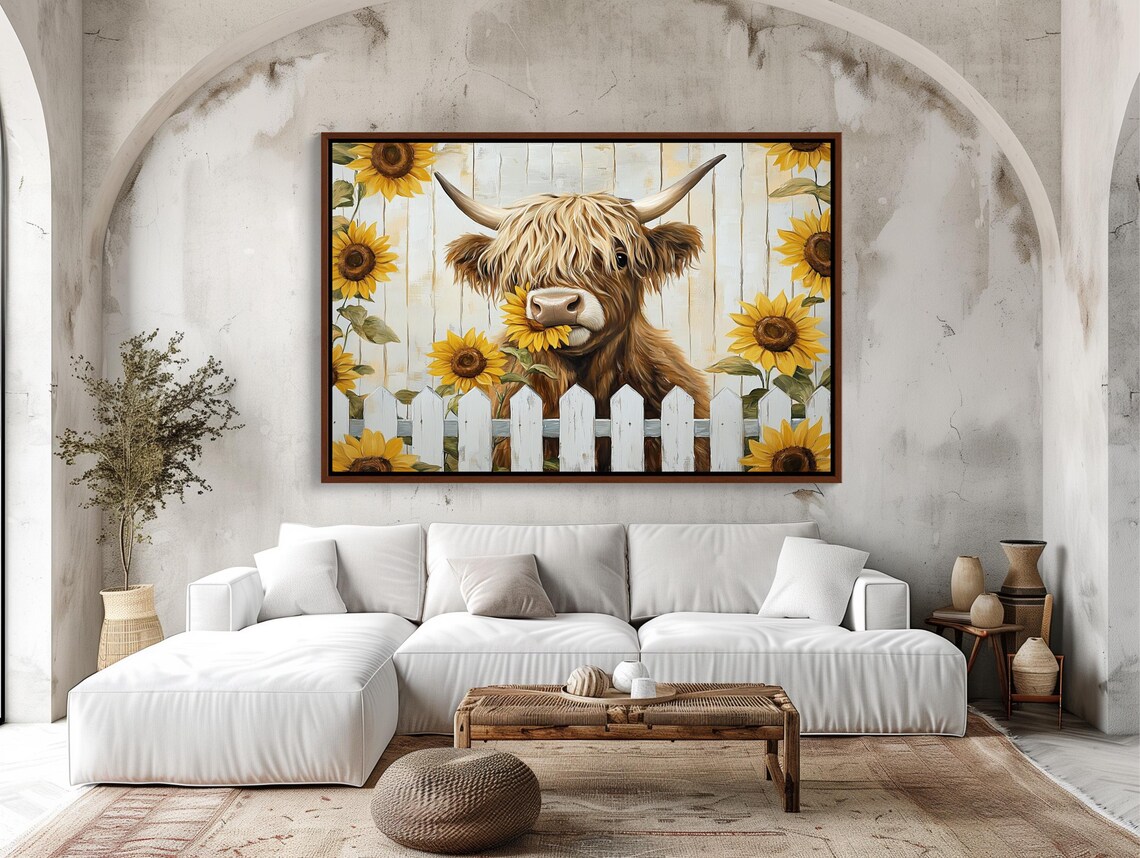 Highland Cow With Sunflowers, Rustic Farmhouse Art Print - Image 5