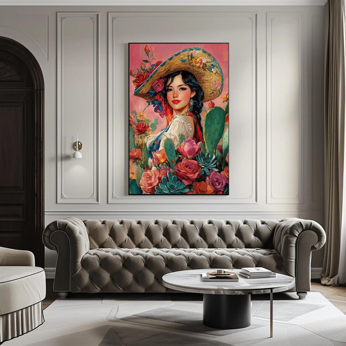 Mexican Cowgirl With Cacti And Flowers Print Colorful Mexican Home Decor Cultural Art For Mexican Girl Gift Ready To Hang - Image 3