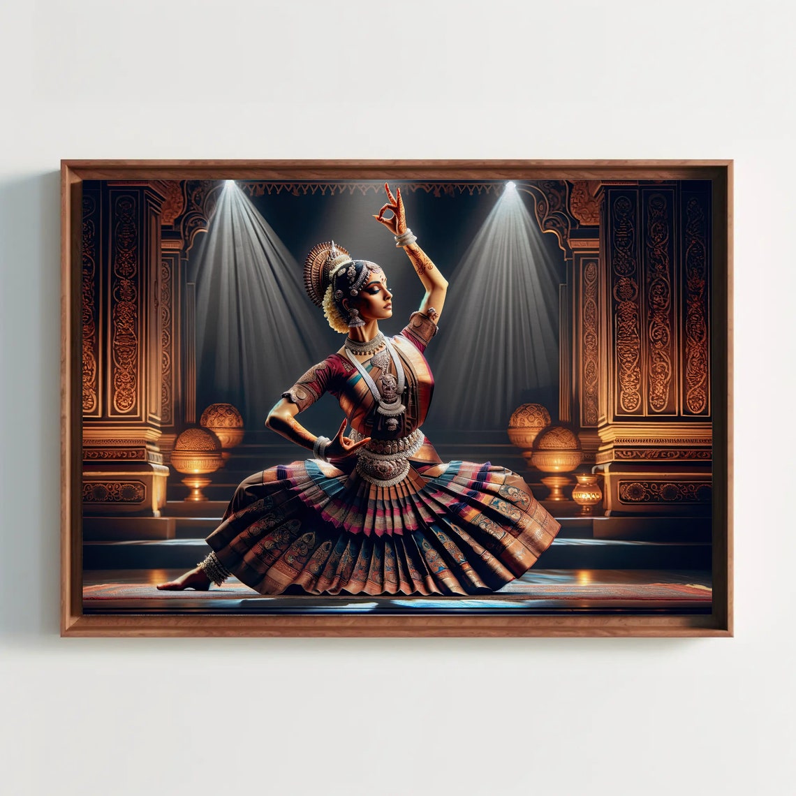 Indian Classical Dancer Performing on a Dark Spotlight Stage Poster - Image 5