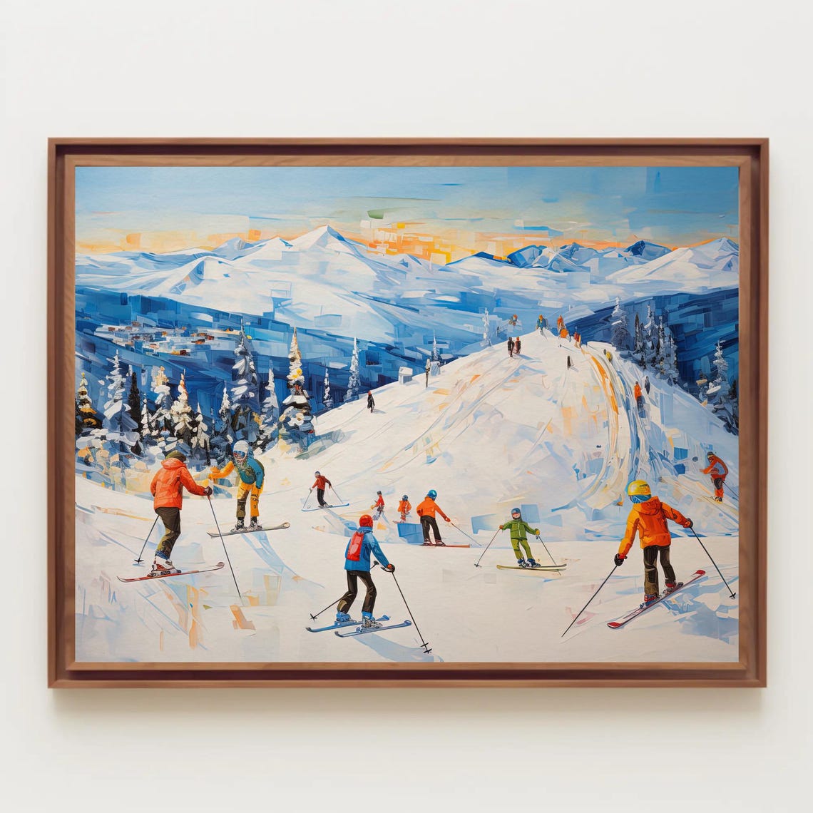 Skiers on Sunny Slopes Mountain Ski Resort Winter Scene Poster - Image 5