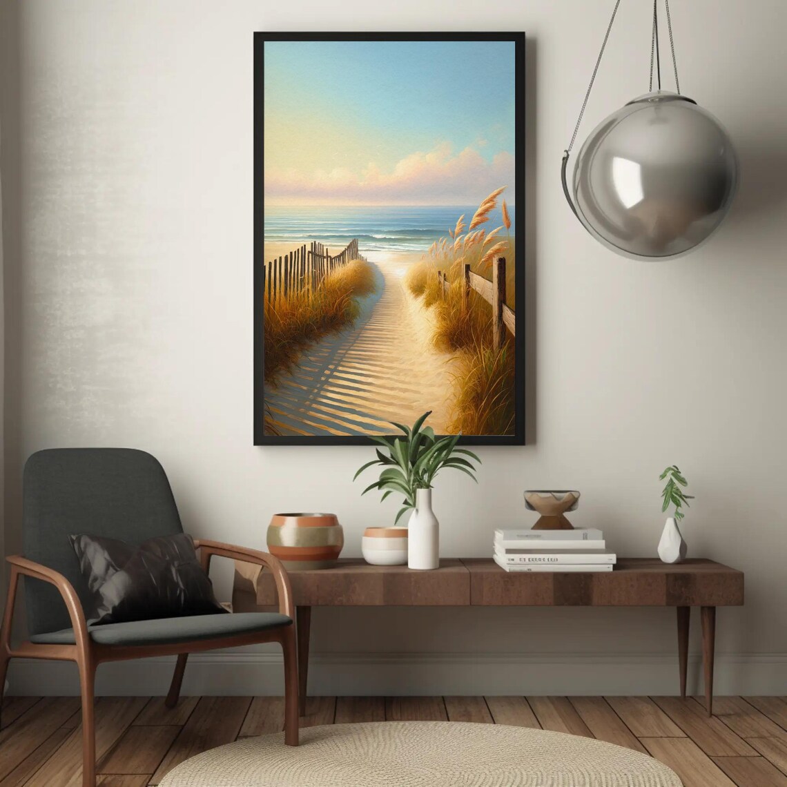 Pathway To The Ocean Vertical Oil Painting Art Print - Image 4