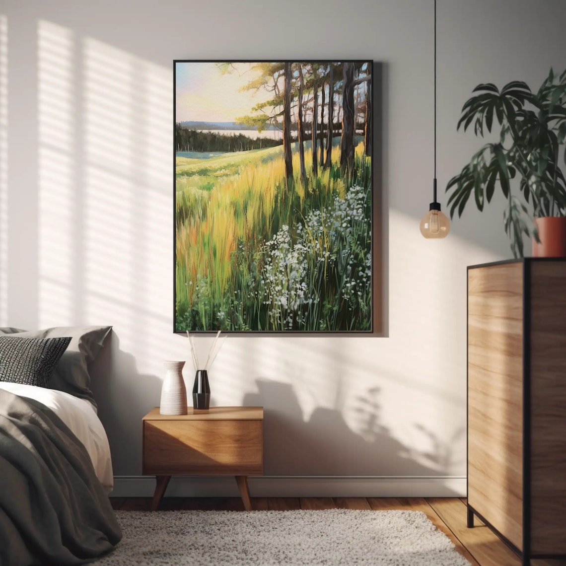 Spring Pine Forest Meadow With Lake Golden Landscape Art Poster - Image 4
