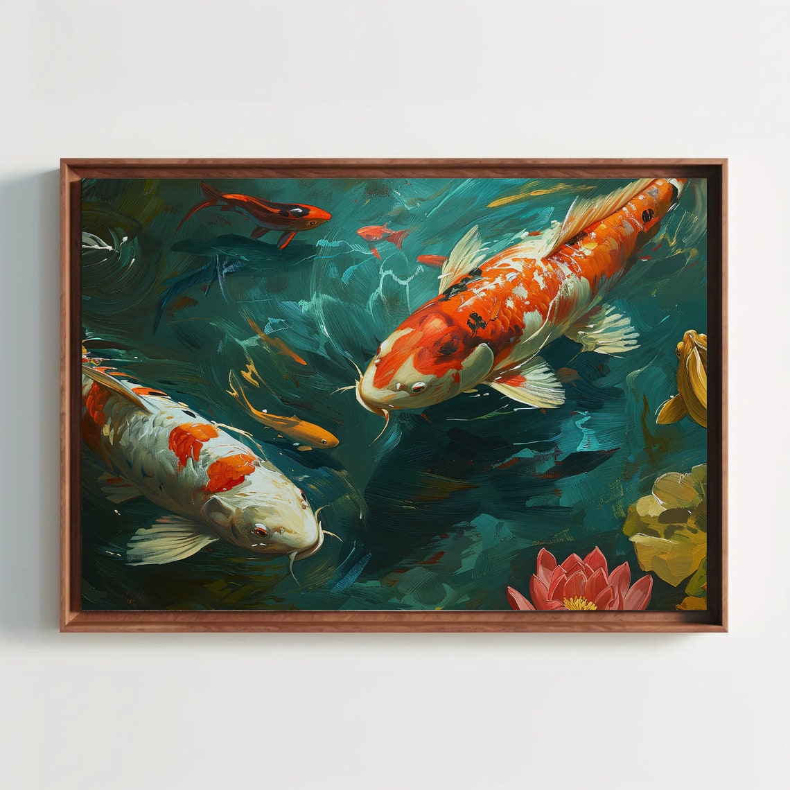 Lake House Decor Koi Fish In A Pond Painting Wall Art Housewarming Decor Koi Fish Wall Art Framed Unframed Ready To Hang - Image 3
