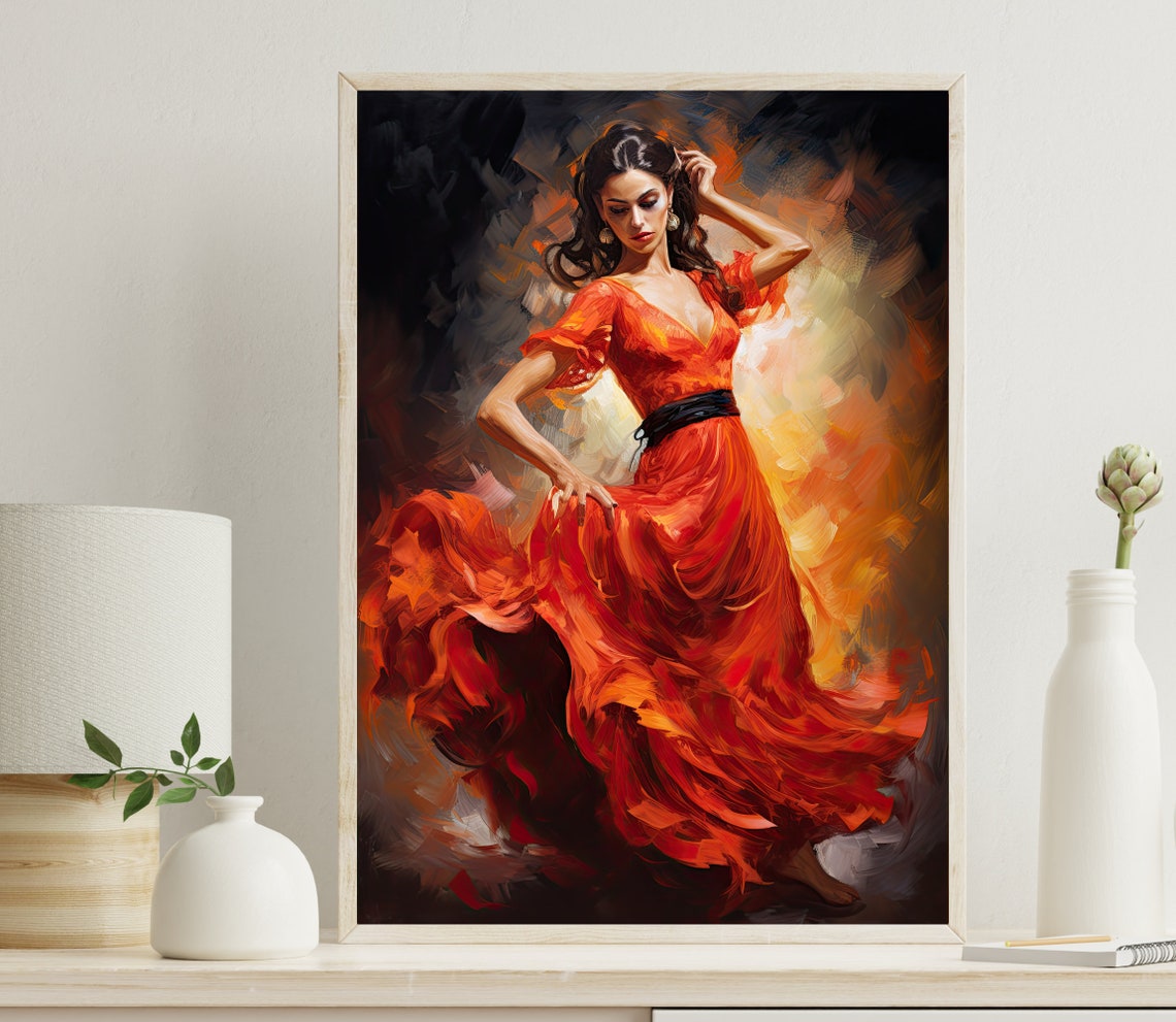 Flamenco Woman Dancing At Festival Flamenco Dance Painting Flamenco Art Spanish Home Decor Spanish Wall Art Mexican Gift
