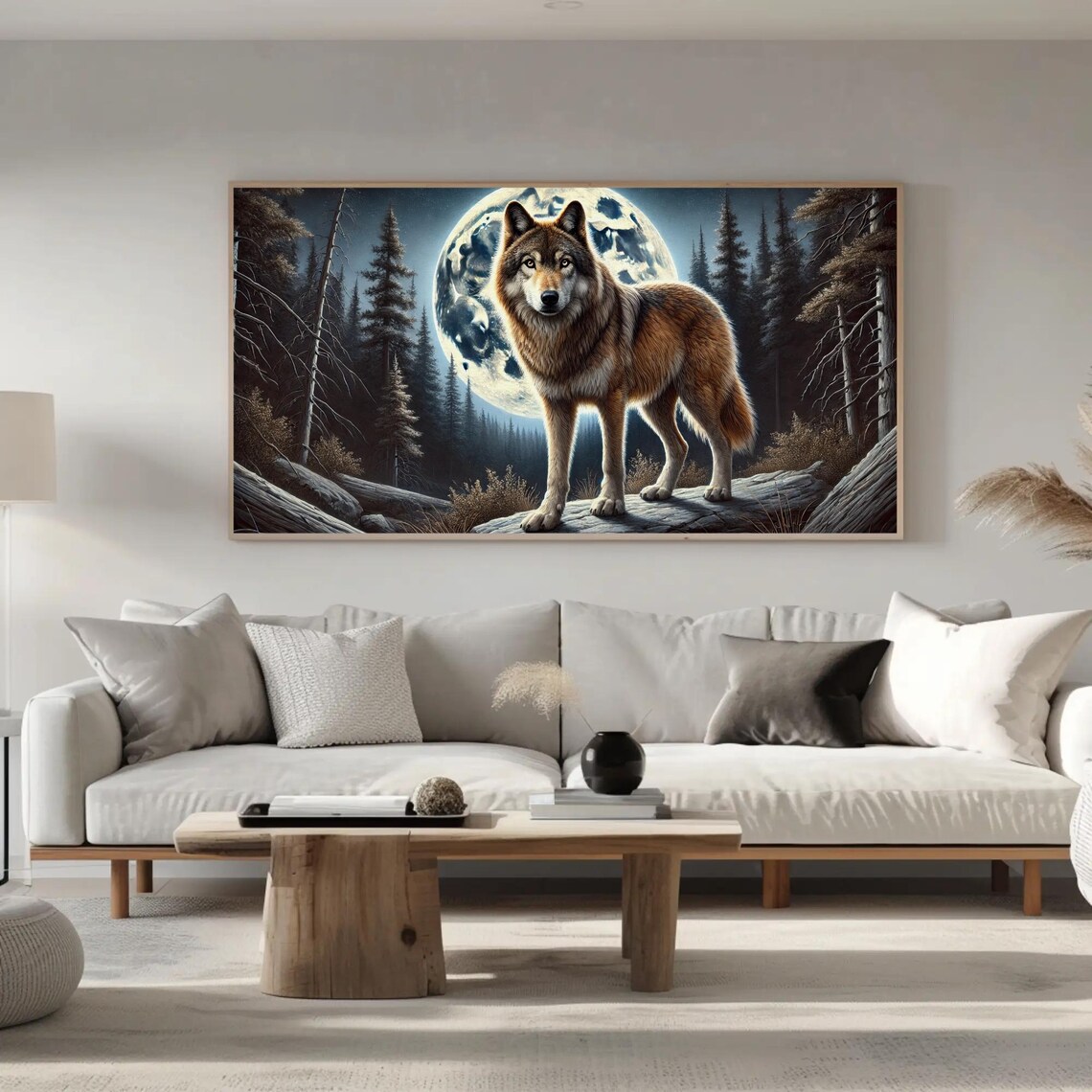 Wolf Full Moon Night Pine Forest Standing Majestic Wildlife Poster - Image 3