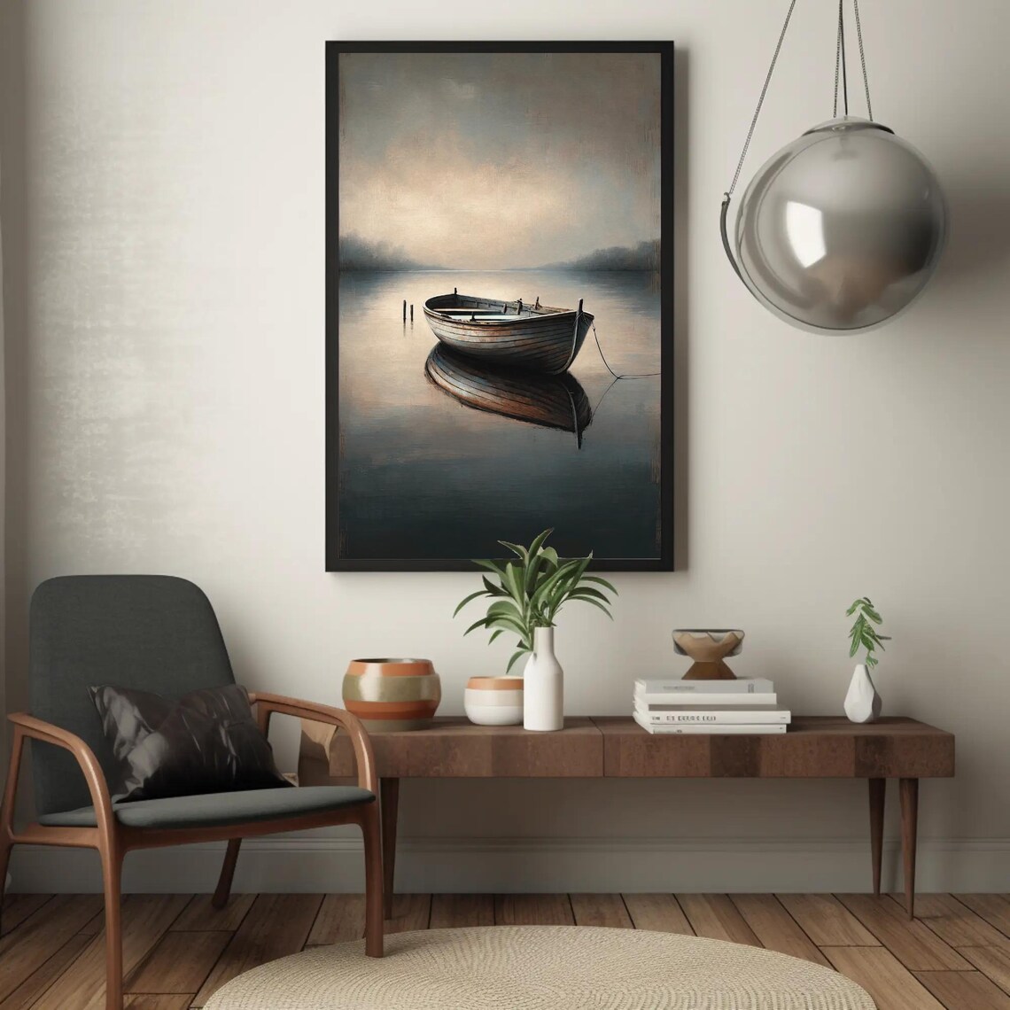 Boat Painting Nautical Art Print, Cabin Style Lake House Decor - Image 2