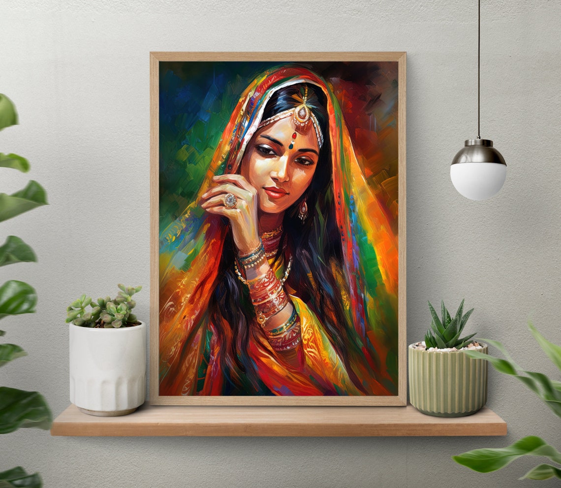 Indian Woman Wall Art Traditional Indian Painting Indian Wall Art Beautiful Indian Woman Home Decor Painting - Image 4