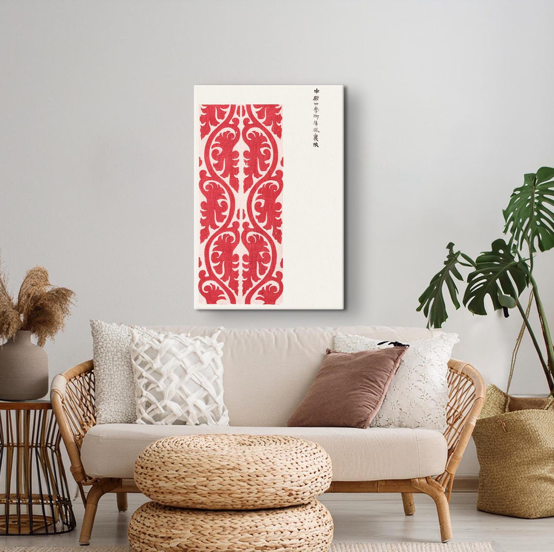 Red Leaf Scroll Japanese Woodblock Decorative Pattern Art Poster - Image 2