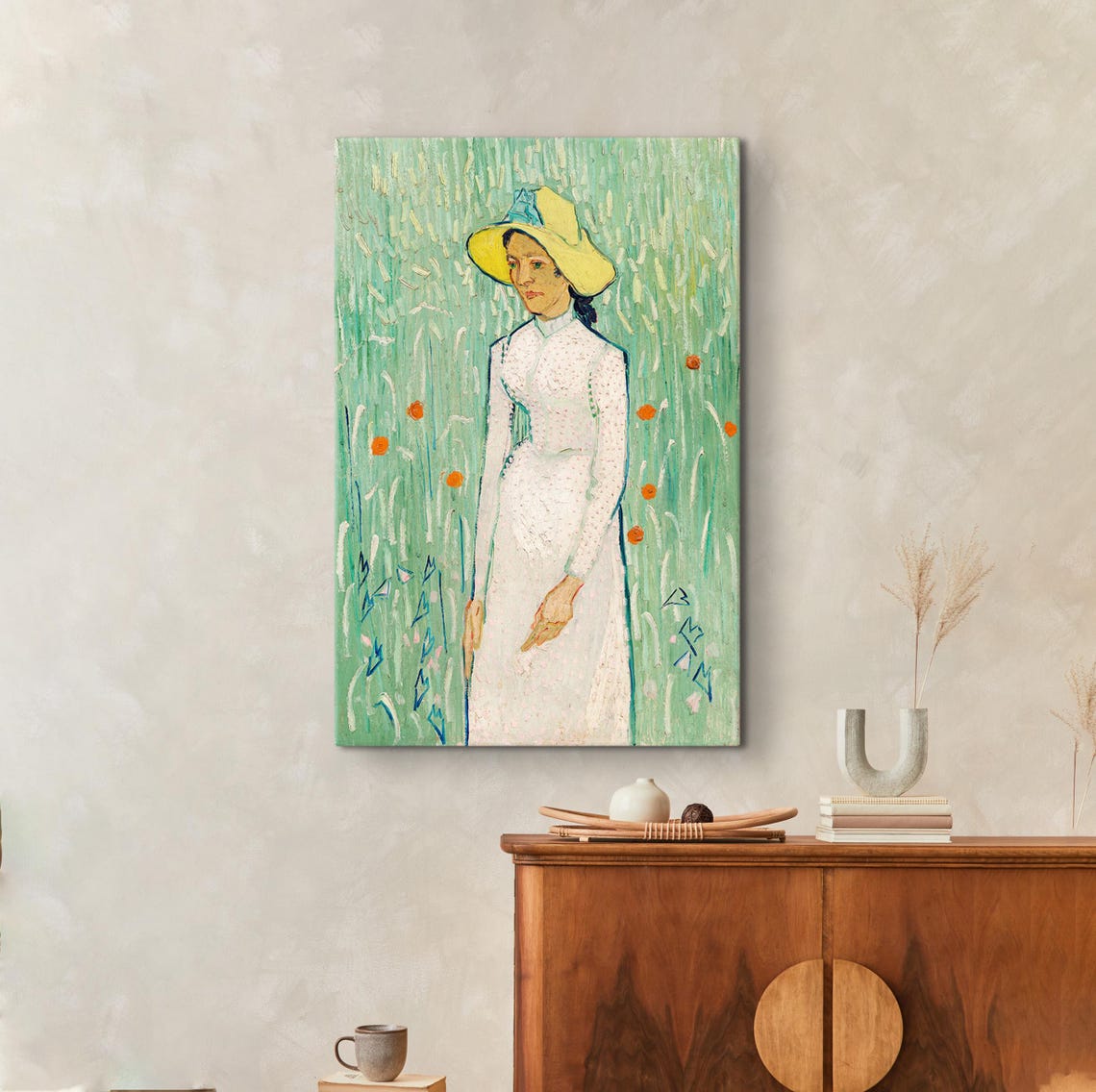 Van Gogh Girl In White Green Wheat Field Impressionist Art Poster - Image 3