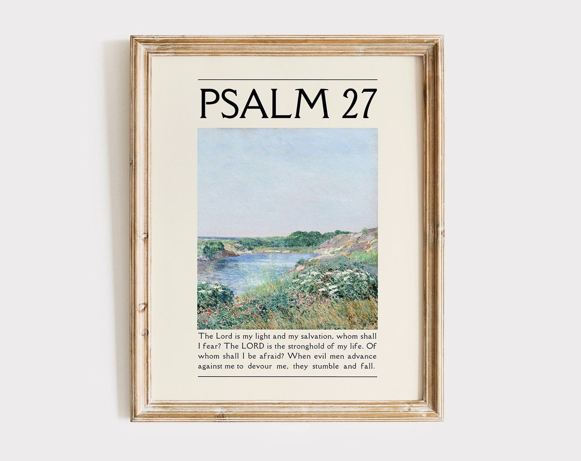 Psalm 27 Impressionist Riverbank Landscape Bible Verse Poster