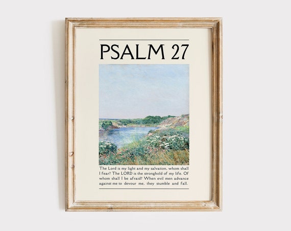 Vintage Christian Wall Art Psalm 27 Bible Verse Poster Landscape Impressionist Artwork For Christian Home Decor For Housewarming Gift