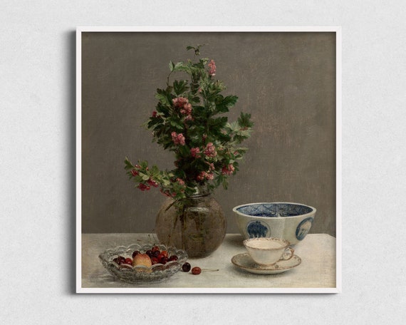 Still Life With Cherries, Vintage Fruit Art Print
