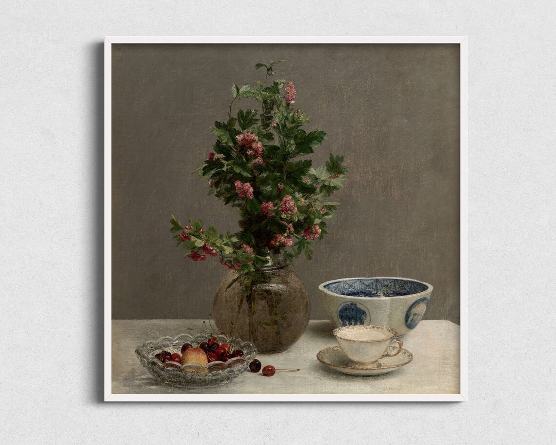 Still Life With Cherries, Vintage Fruit Art Print
